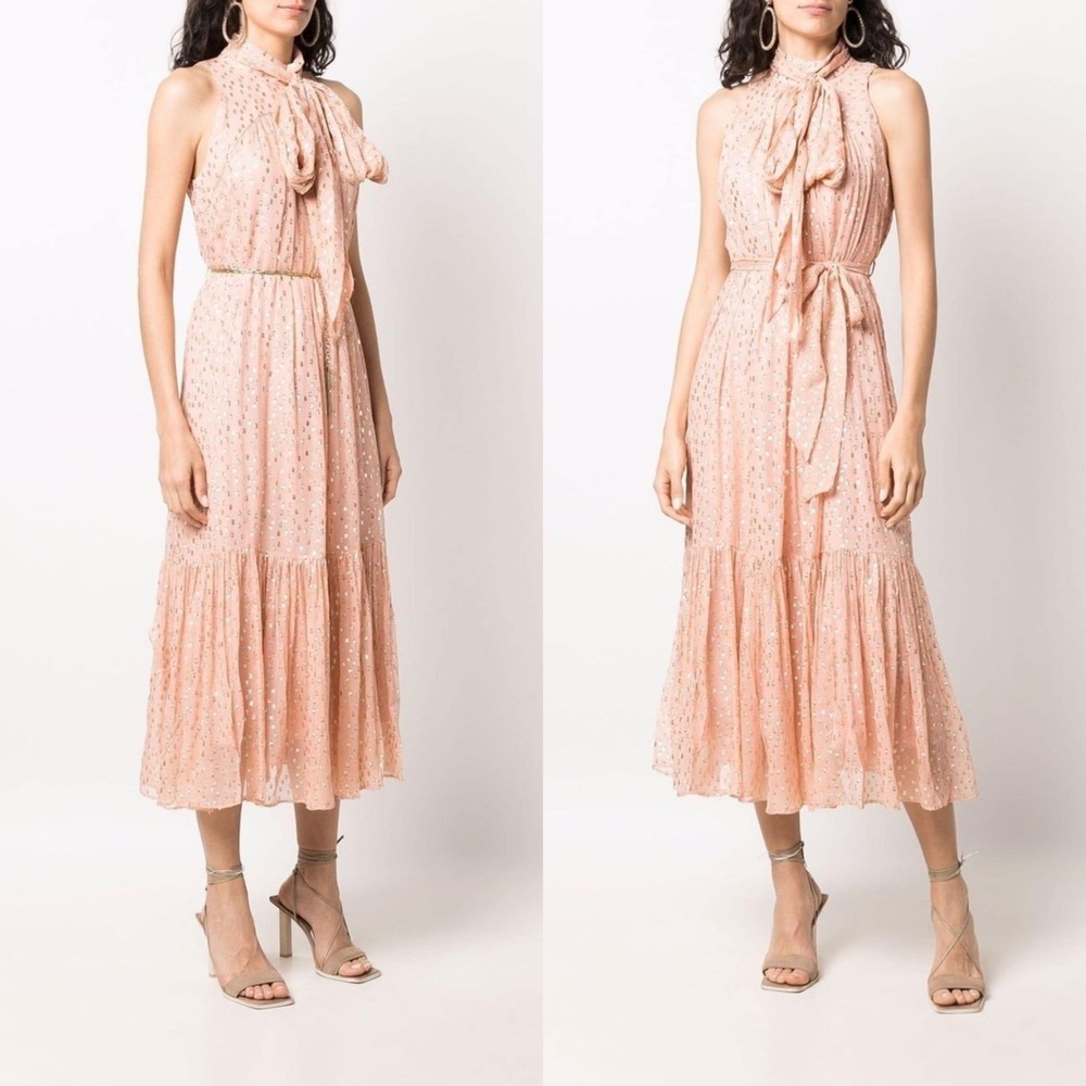 NWT Zimmermann Silk Te Neck Metallic Dot Dress Blush Sz 1/US 6 Feminine Romantic